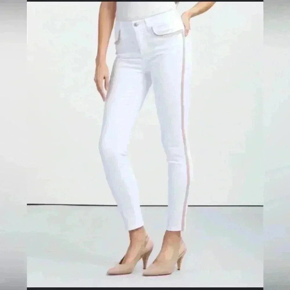 7 for All Mankind High-Rise Super Skinny Rainbow Fringe White Jeans, 26, NWT
